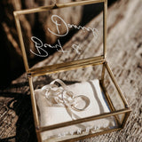 Ring Box Gold with Beige Pillow | Glass Ring Box Square | personalized for the wedding present