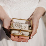 Ringkästchen Gold mit Beigen Kissen | Ringbox aus Glas Eckig | zur Hochzeit personalisiert