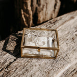Ring Box Gold with Beige Pillow | Glass Ring Box Square | personalized for the wedding present