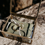 Ringkästchen Gold mit Oliven Kissen | Ringbox aus Glas Eckig | zur Hochzeit personalisiert