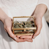 Ringkästchen Gold mit Oliven Kissen | Ringbox aus Glas Eckig | zur Hochzeit personalisiert