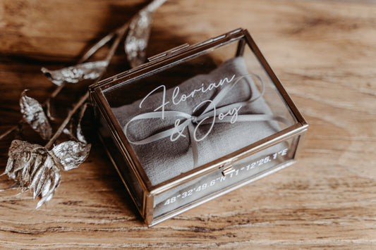 Ringkästchen Silber | Ringbox aus Glas Eckig | zur Hochzeit personalisiert