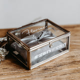 Ringkästchen Silber mit grauem Kissen | Ringbox aus Glas Eckig | zur Hochzeit personalisiert
