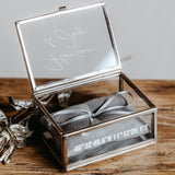 Ringkästchen Silber mit grauem Kissen | Ringbox aus Glas Eckig | zur Hochzeit personalisiert