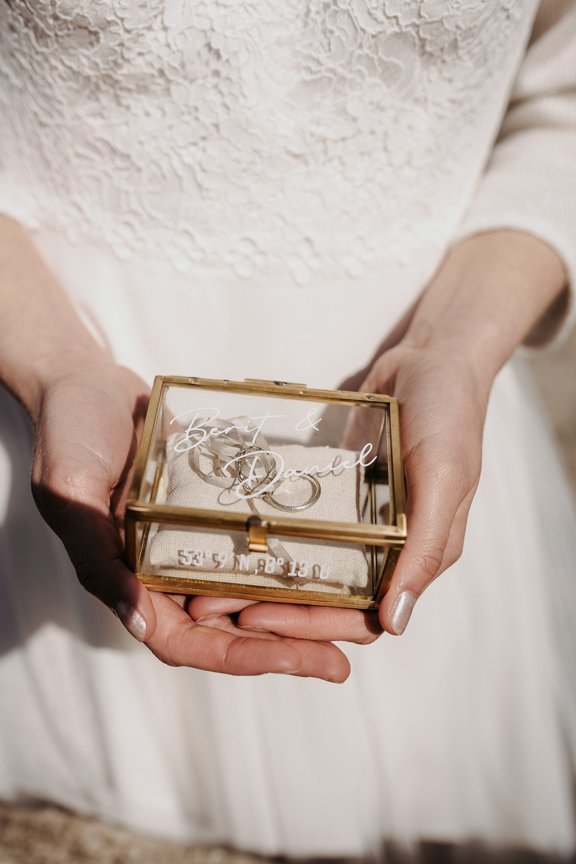 Ringkästchen Gold | Ringbox aus Glas Eckig | zur Hochzeit personalisiert