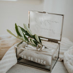 Ringkästchen Silber | Ringbox aus Glas Eckig optional mit Ringkissen Sand| zur Hochzeit personalisiert