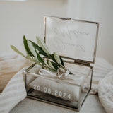 Ringkästchen Silber | Ringbox aus Glas Eckig optional mit Ringkissen Sand| zur Hochzeit personalisiert