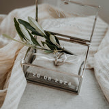 Ringkästchen Silber | Ringbox aus Glas Eckig optional mit Ringkissen Sand| zur Hochzeit personalisiert