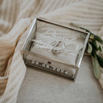 Ringkästchen Silber | Ringbox aus Glas Eckig optional mit Ringkissen Sand| zur Hochzeit personalisiert