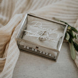 Ringkästchen Silber | Ringbox aus Glas Eckig optional mit Ringkissen Sand| zur Hochzeit personalisiert