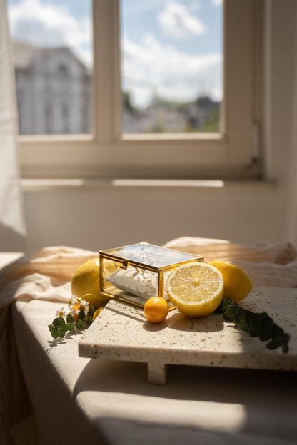 Ringkästchen Gold mit Sand Kissen | Ringbox aus Glas Eckig | zur Hochzeit personalisiert