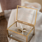 Ringkästchen Gold mit Sand Kissen | Ringbox aus Glas Eckig | zur Hochzeit personalisiert