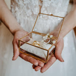 Ring Box Gold with Beige Pillow | Glass Ring Box Square | personalized for the wedding present
