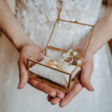 Ring Box Gold with Beige Pillow | Glass Ring Box Square | personalized for the wedding present