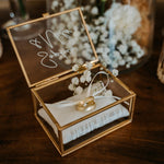 Ring Box Gold with Beige Pillow | Glass Ring Box Square | personalized for the wedding present