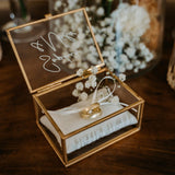 Ring Box Gold with Beige Pillow | Glass Ring Box Square | personalized for the wedding present