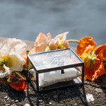 Ring Box Black Used-Look with Beige Pillow | Glass Ring Box Square | personalized for the wedding present