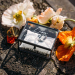 Ring Box Black Used-Look with Beige Pillow | Glass Ring Box Square | personalized for the wedding present