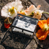 Ring Box Black Used-Look with Beige Pillow | Glass Ring Box Square | personalized for the wedding present