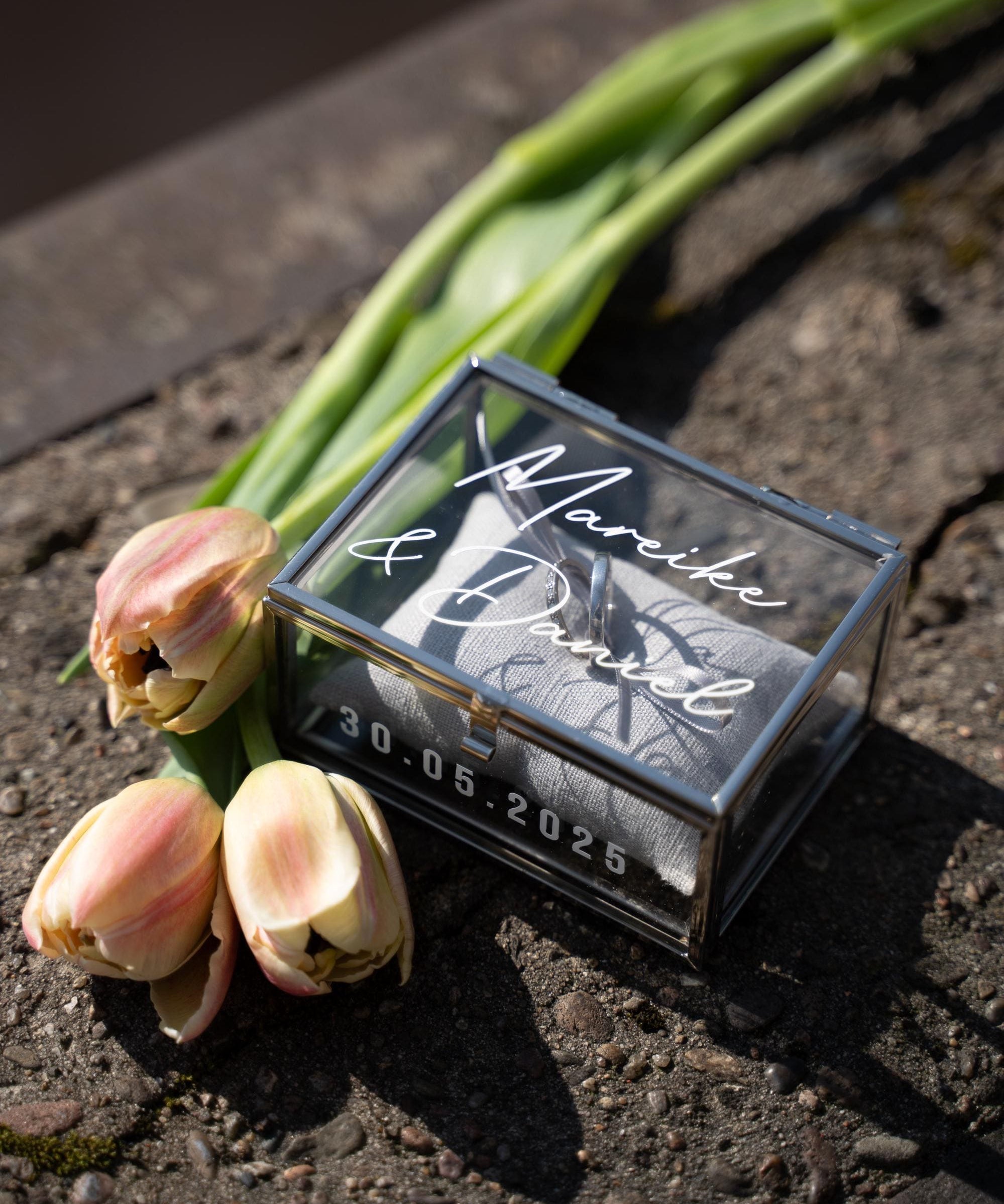 Ringkästchen Silber | Ringbox aus Glas Eckig | zur Hochzeit personalisiert