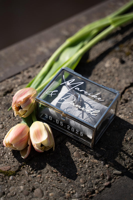 Ringkästchen Silber | Ringbox aus Glas Eckig | zur Hochzeit personalisiert