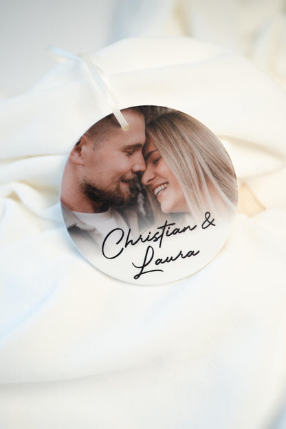 Personalisierter Fotoanhänger aus Keramik I Geschenk mit Foto I Weihnachtsornament I Hochzeit, Weihnachten, Haustier, handgefertigt
