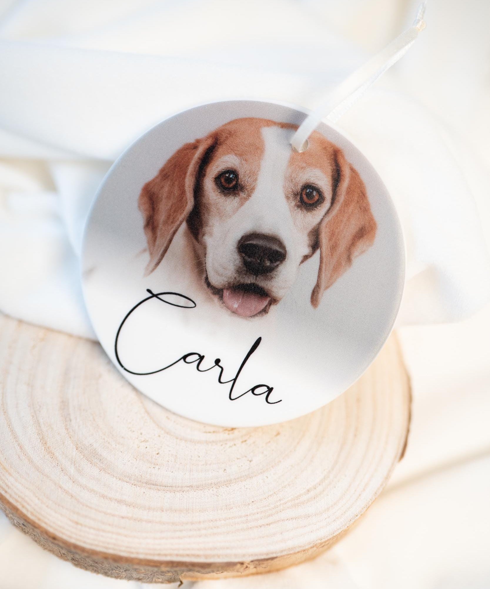 Personalisierter Fotoanhänger aus Keramik I Geschenk mit Foto I Weihnachtsornament I Hochzeit, Weihnachten, Haustier, handgefertigt