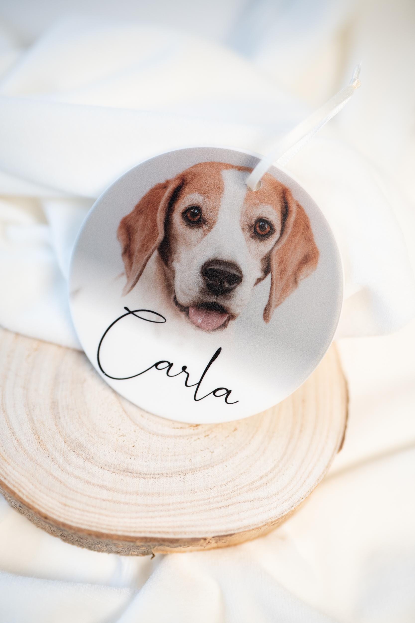 Personalisierter Fotoanhänger aus Keramik I Geschenk mit Foto I Weihnachtsornament I Hochzeit, Weihnachten, Haustier, handgefertigt