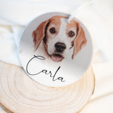 Personalisierter Fotoanhänger aus Keramik I Geschenk mit Foto I Weihnachtsornament I Hochzeit, Weihnachten, Haustier, handgefertigt