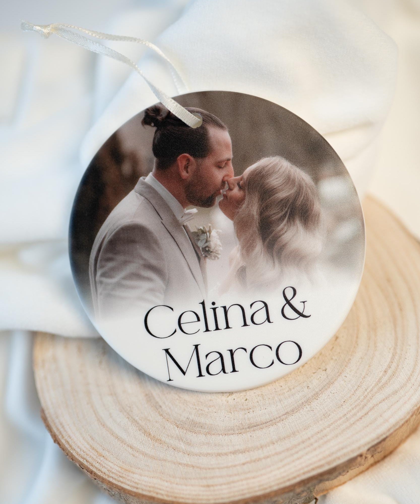 Personalisierter Fotoanhänger aus Keramik I Geschenk mit Foto I Weihnachtsornament I Hochzeit, Weihnachten, Haustier, handgefertigt