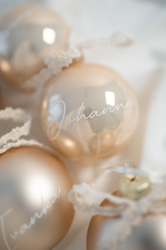 Weihnachtskugel personalisiert | Glaskugel Champagner mit Name & Schleife | Geschenk Weihnachten individuell