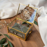Ringbox Gold mit Oliv Kissen | personalisiert mit Namen und Datum