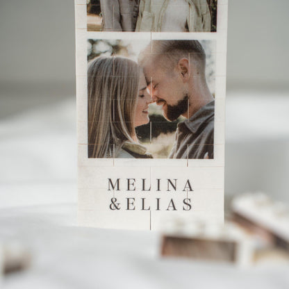 Personalisiertes Fotomosaik aus Klemmbausteinen – individuelles Bild aus Bausteinen mit Namen