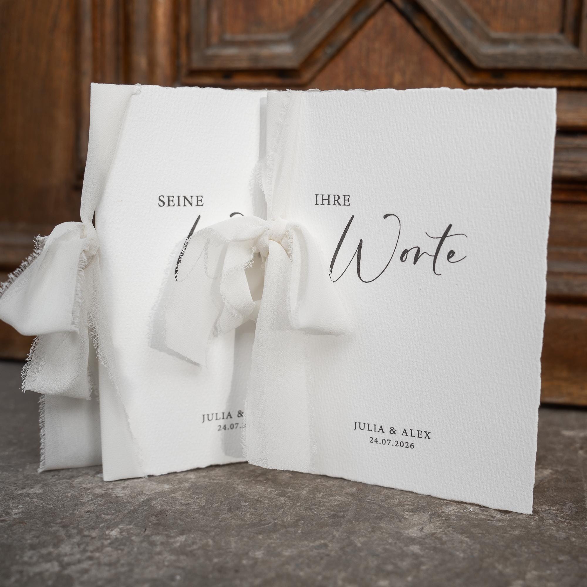 Personalisierte Eheversprechen zur Hochzeit – Gelübde auf Büttenpapier DIN A5 mit Chiffonschleife