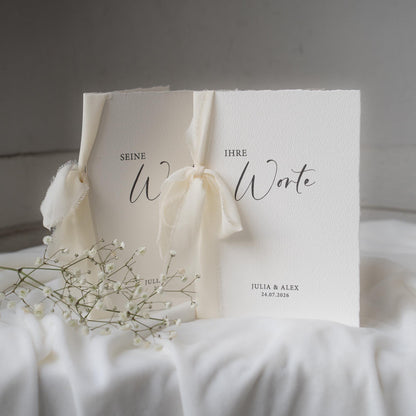 Personalisierte Eheversprechen zur Hochzeit – Gelübde auf Büttenpapier DIN A5 mit Chiffonschleife