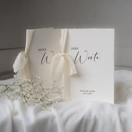 Personalisierte Eheversprechen zur Hochzeit – Gelübde auf Büttenpapier DIN A5 mit Chiffonschleife