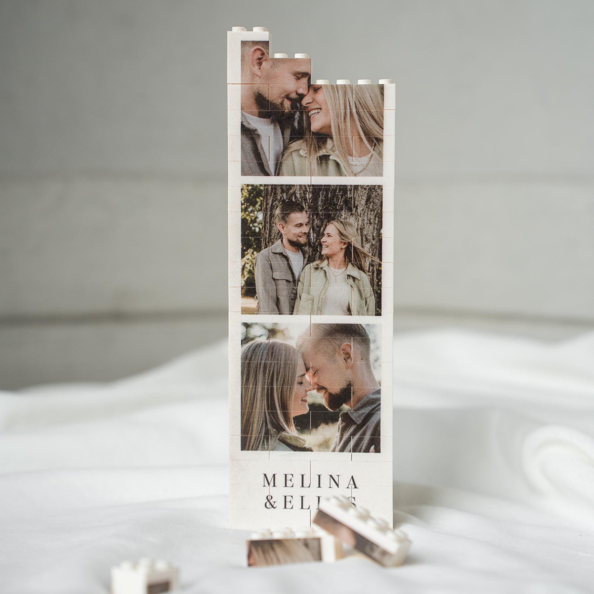 Personalisiertes Fotomosaik aus Klemmbausteinen – individuelles Bild aus Bausteinen mit Namen