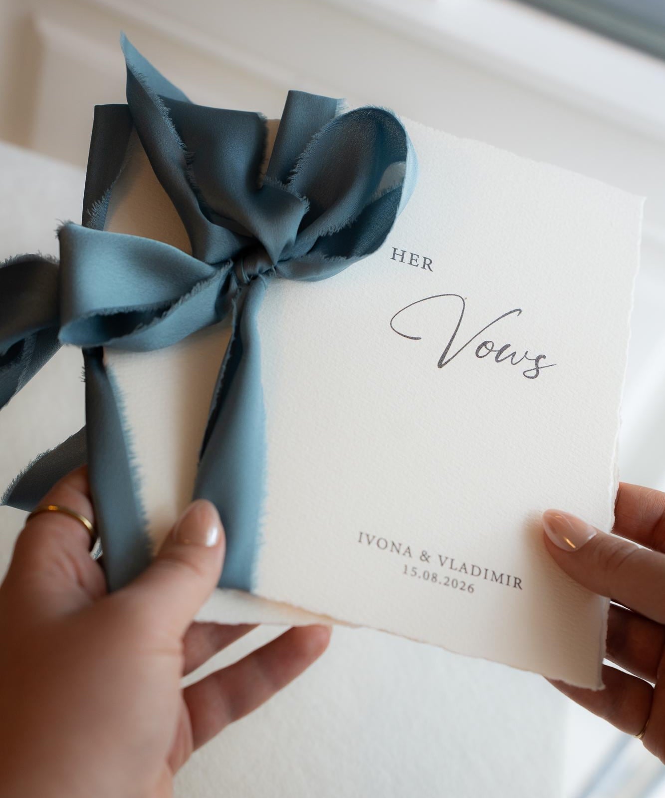 Personalisierte Eheversprechen zur Hochzeit – Gelübde auf Büttenpapier DIN A5 mit Chiffonschleife