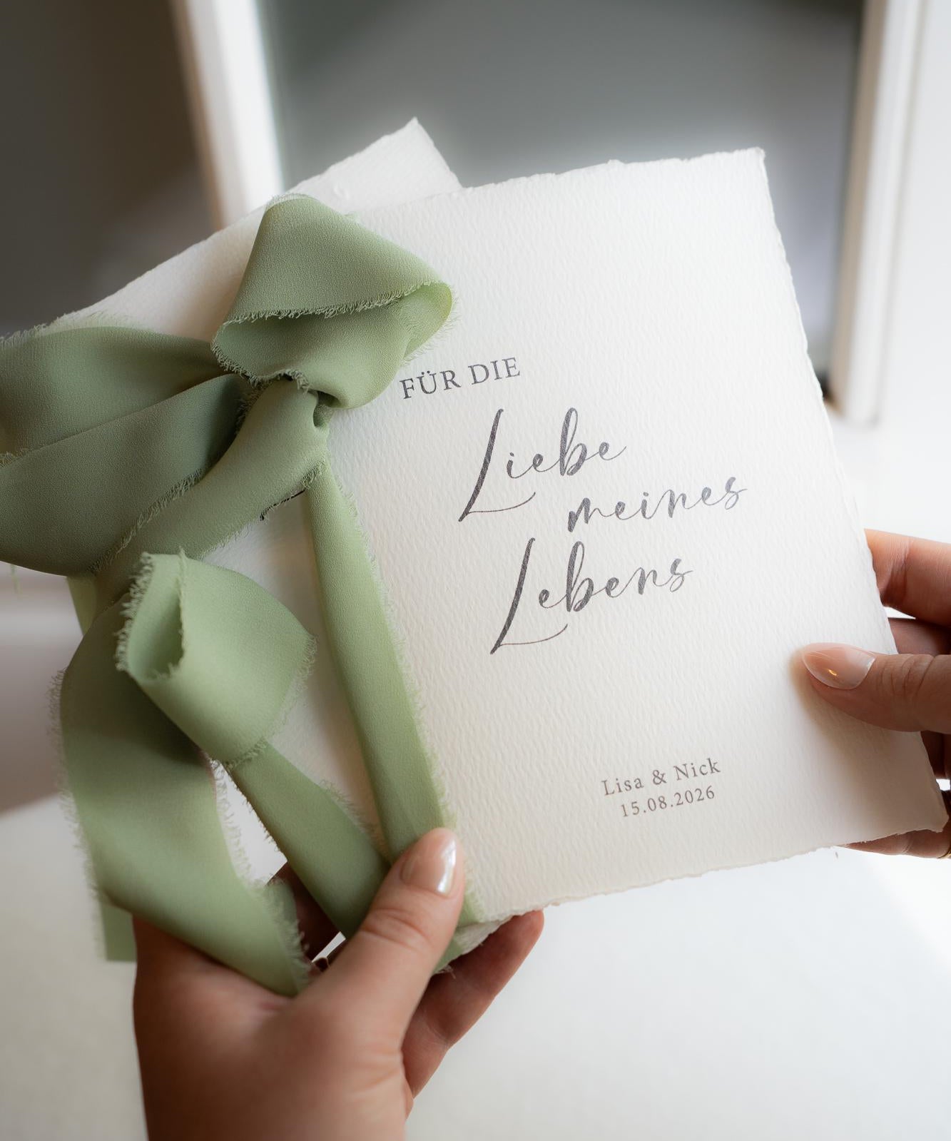 Personalisierte Eheversprechen zur Hochzeit – Gelübde auf Büttenpapier DIN A5 mit Chiffonschleife