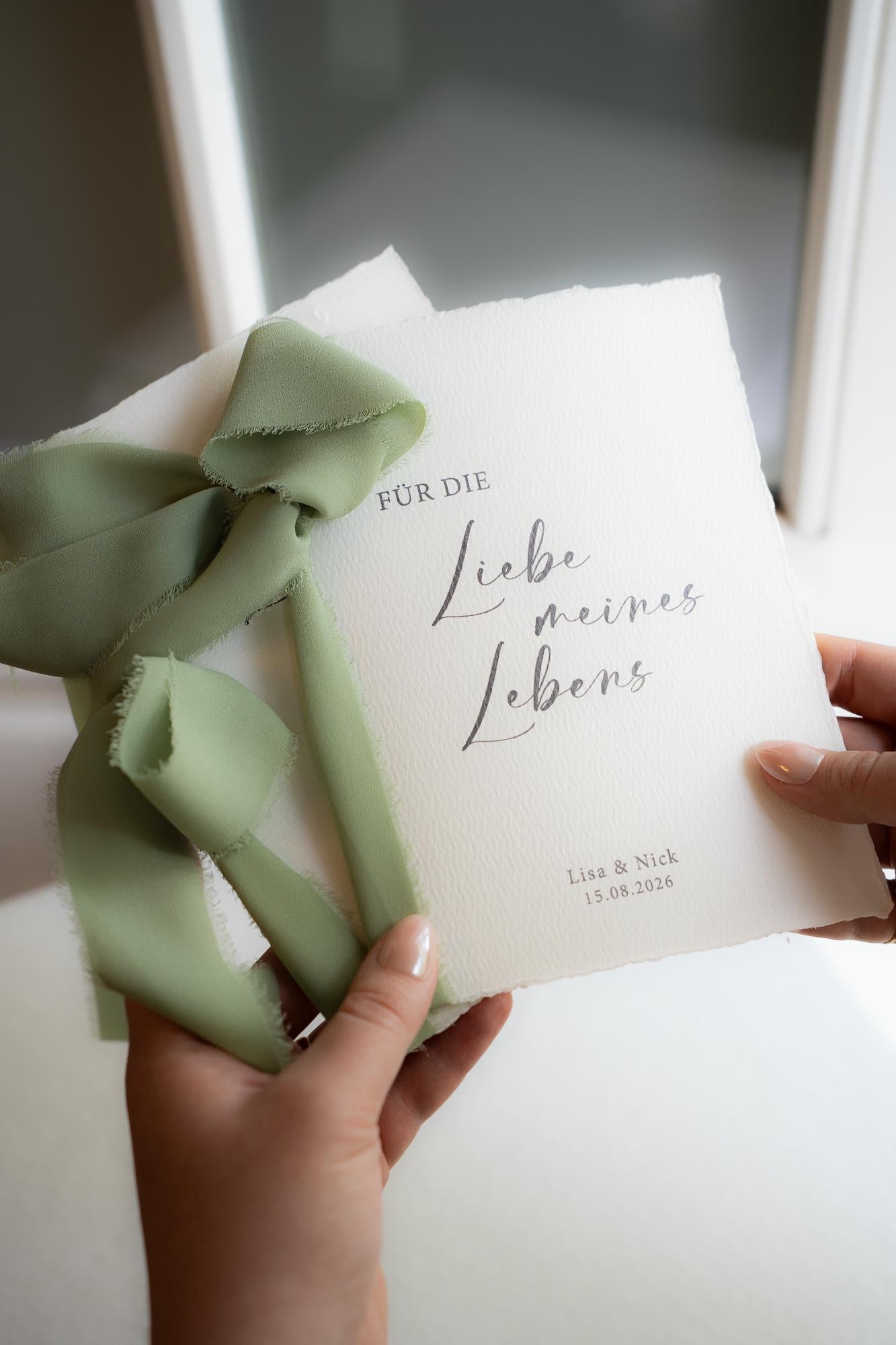 Personalisierte Eheversprechen zur Hochzeit – Gelübde auf Büttenpapier DIN A5 mit Chiffonschleife