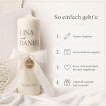 Hochzeitskerze personalisiert mit Namen und Datum | Kerze Hochzeit Geschenk | Trauungskerze für Brautpaar | Hochzeit Deko Kerze graviert