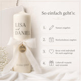 Hochzeitskerze personalisiert mit Namen und Datum | Kerze Hochzeit Geschenk | Trauungskerze für Brautpaar | Hochzeit Deko Kerze graviert