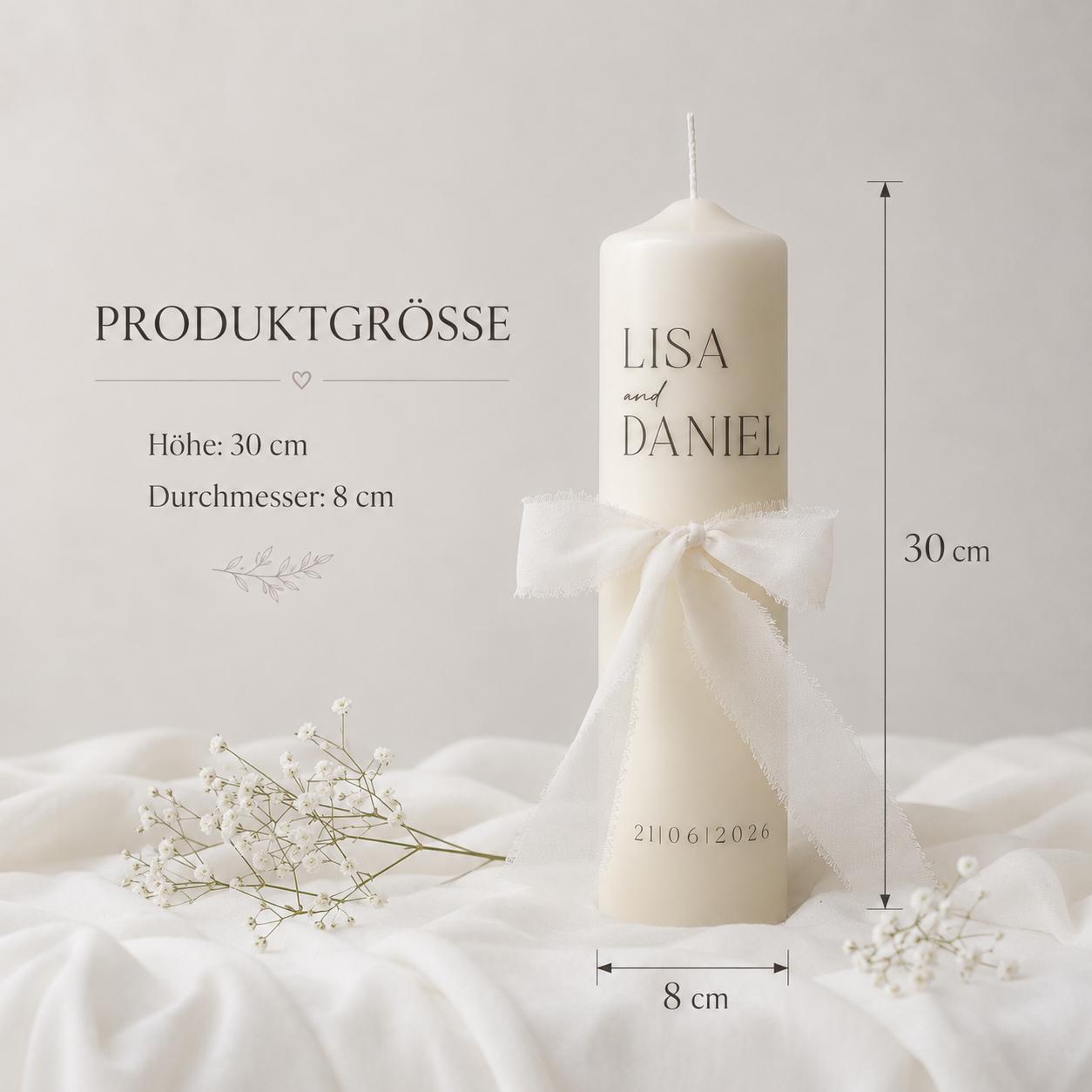 Hochzeitskerze personalisiert mit Namen und Datum | Kerze Hochzeit Geschenk | Trauungskerze für Brautpaar | Hochzeit Deko Kerze graviert