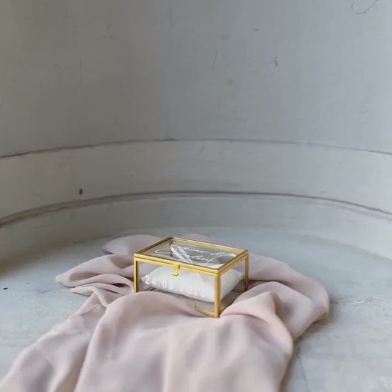 Ringkästchen Gold mit Oliven Kissen | Ringbox aus Glas Eckig | zur Hochzeit personalisiert